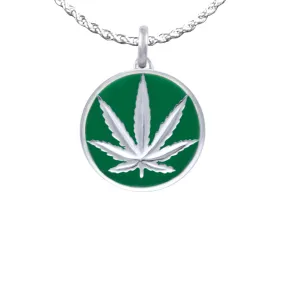 Sterling Silver Sativa Leaf Green Enamel Pendant