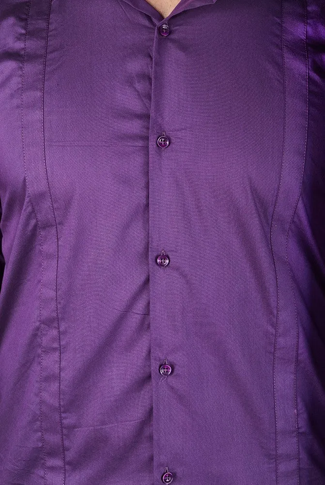 Striped Shirt Men - Men Purple Pinstripe Self Design Cotton Shirt