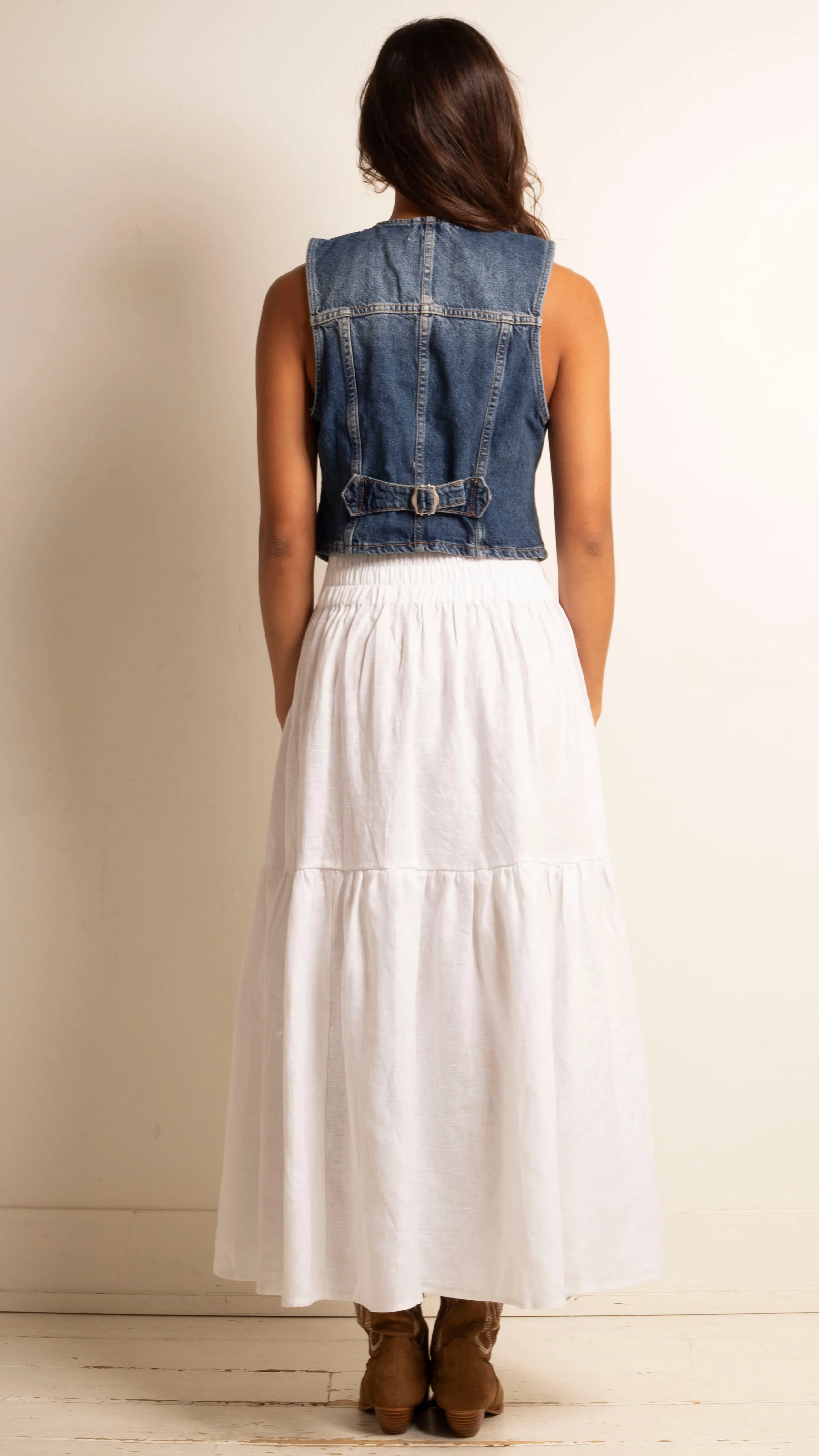 Summer Linen Tiered Maxi Skirt - White