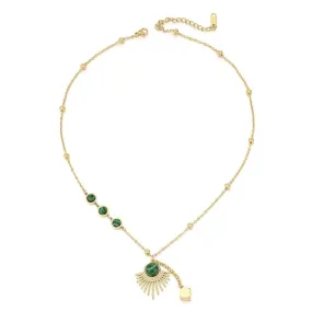 Sun Stainless Steel Green Stone Beads Chain Necklace