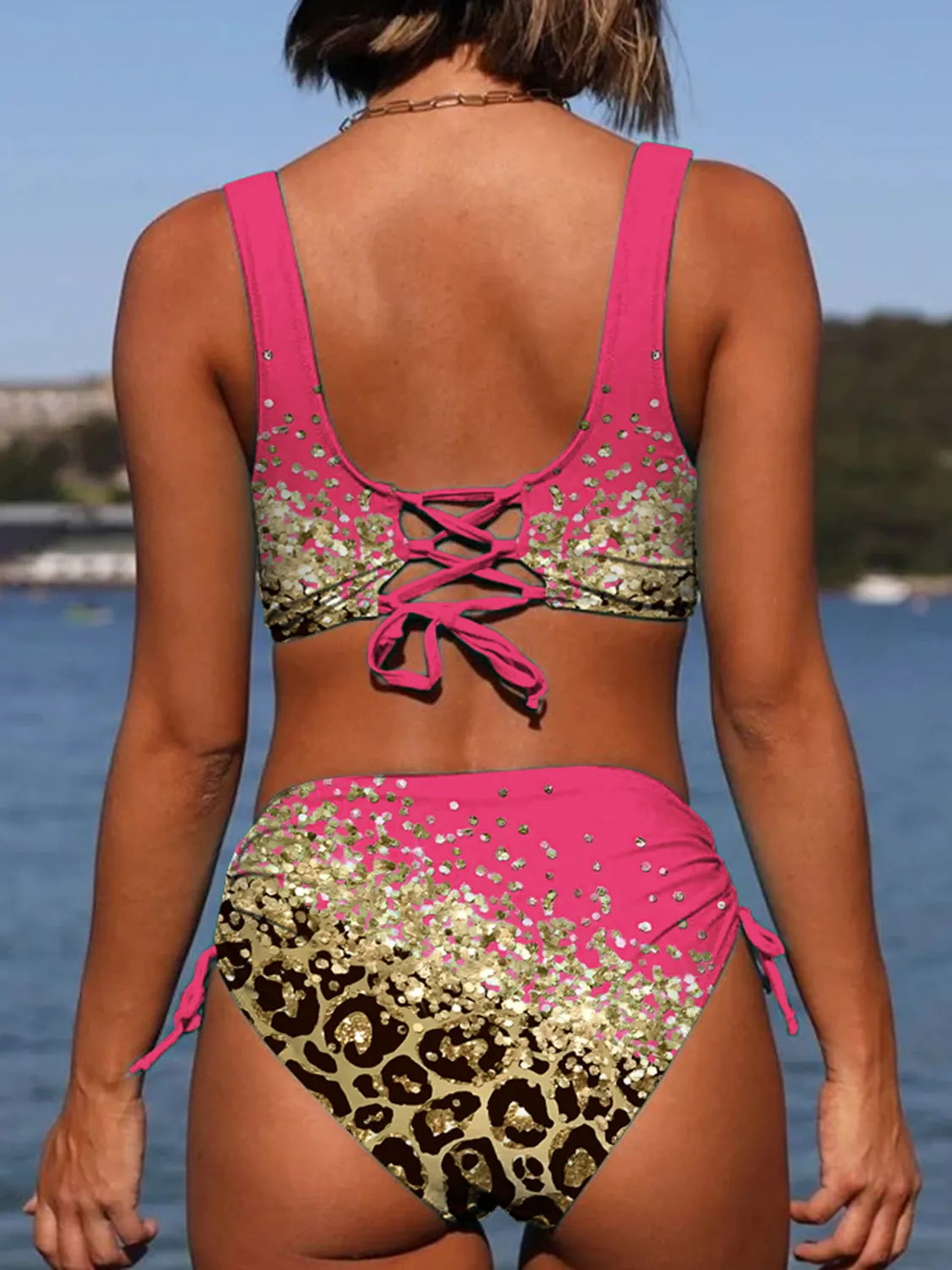 Sunset Vacation-Bikini-Set mit Schnürung, bedruckt und breiten Trägern