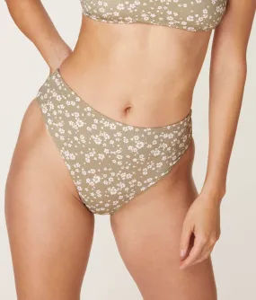 The 90s - High Waisted - Bottom  - Eco Nylon - Ditsy Floral Olive