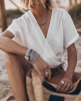 The White Linen Wrap Top