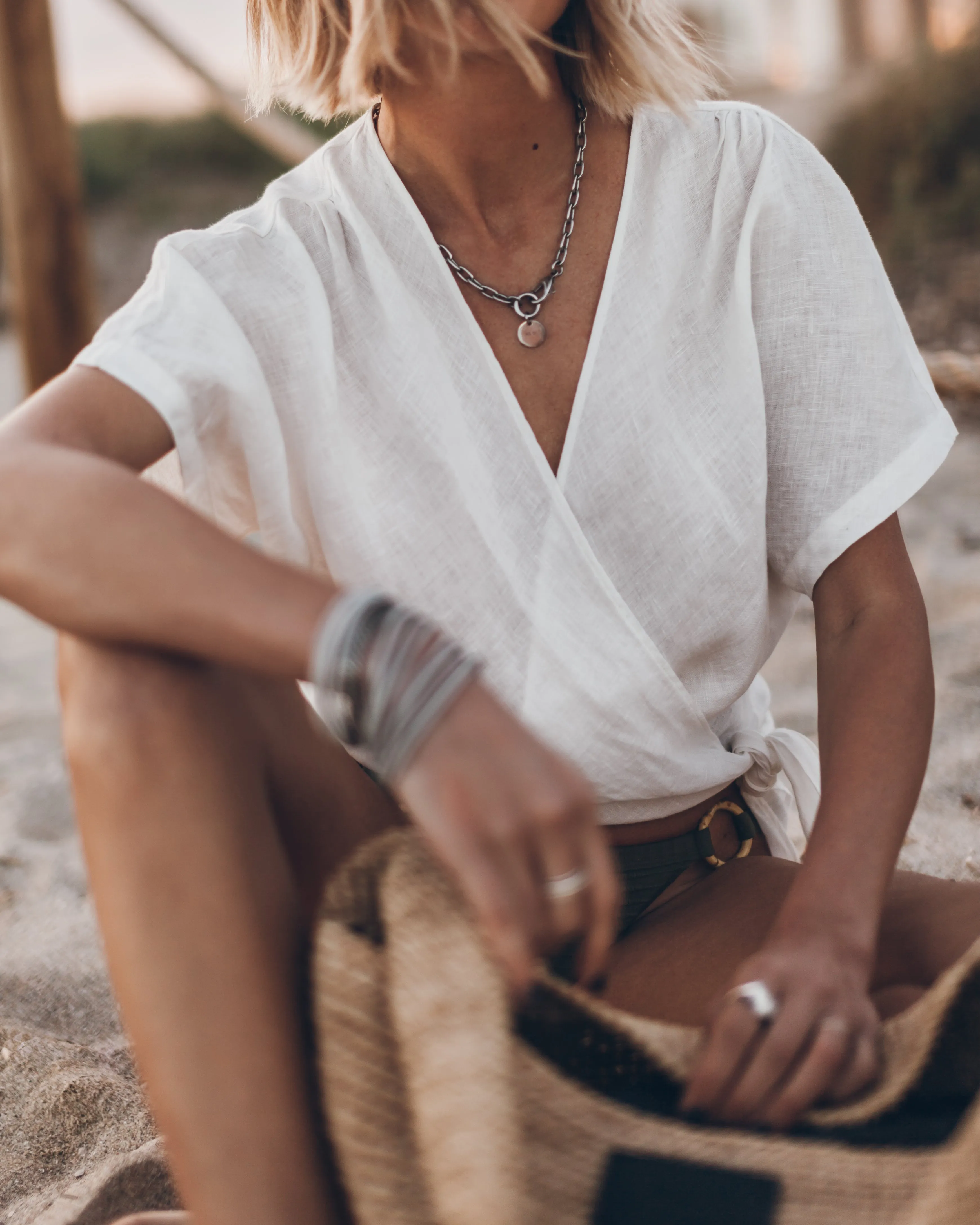 The White Linen Wrap Top