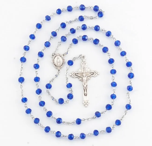 Tin Cut Crystal Caribbean Blue Rosary