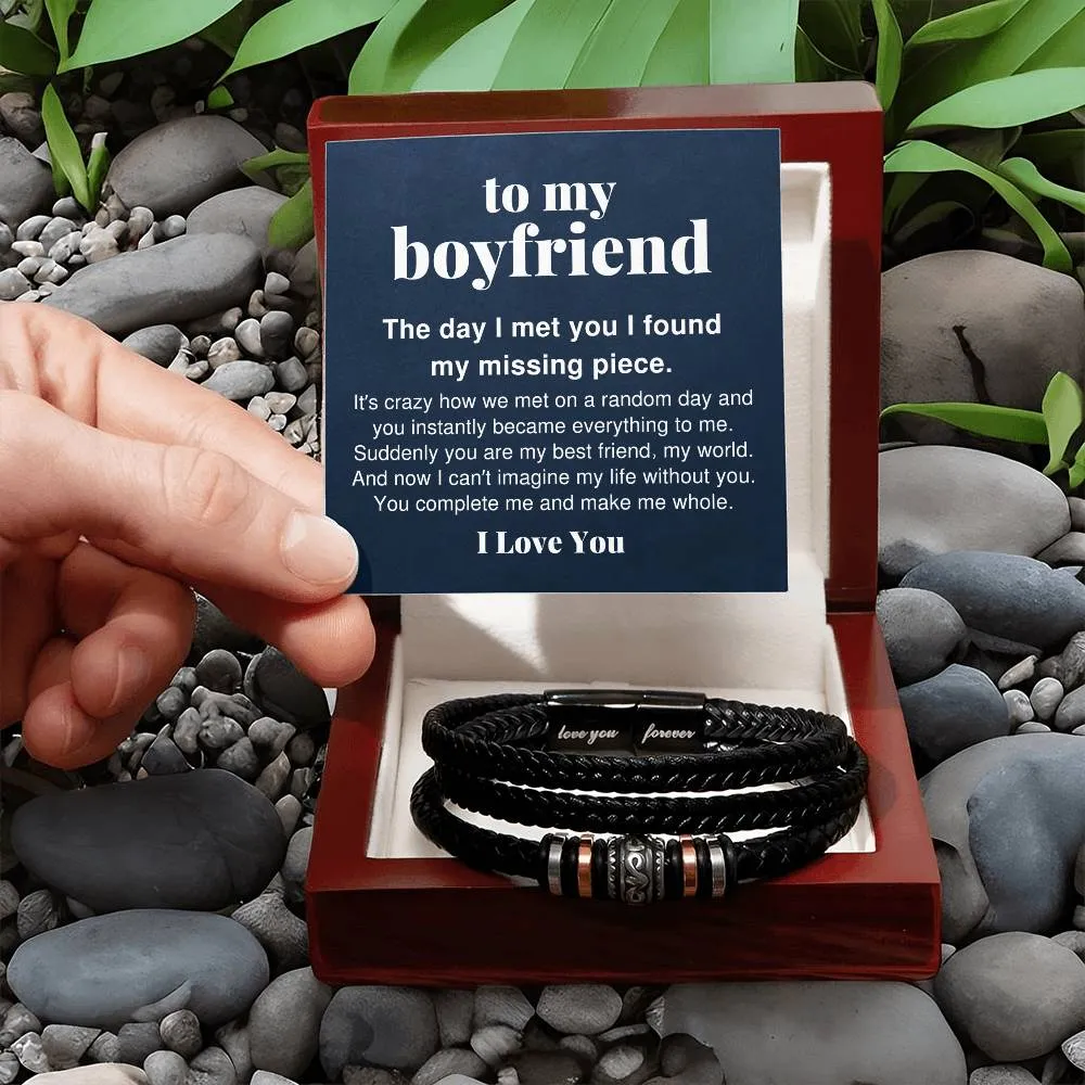 To My Boyfriend, You Complete Me Braided Vegan Leather Men Bracelet