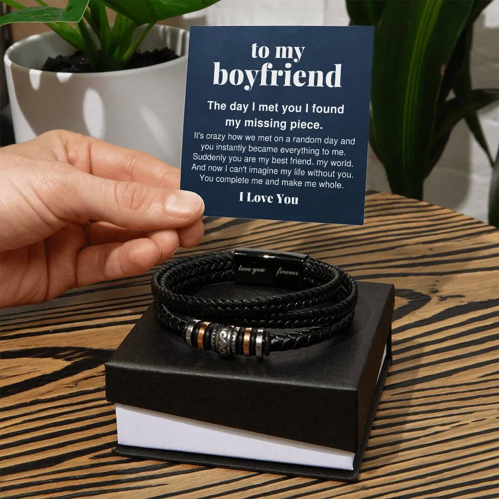 To My Boyfriend, You Complete Me Braided Vegan Leather Men Bracelet