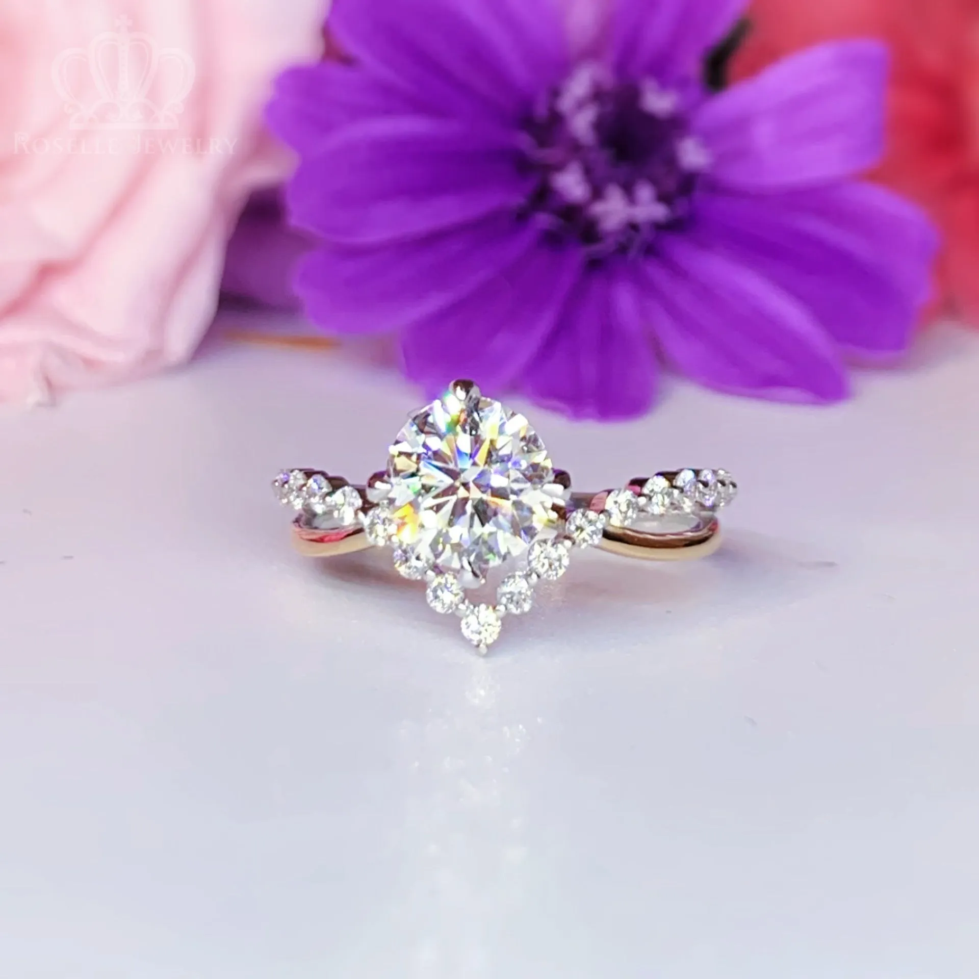 Two Tone V shape Side Stone Diamond Engagement Ring - LGR042