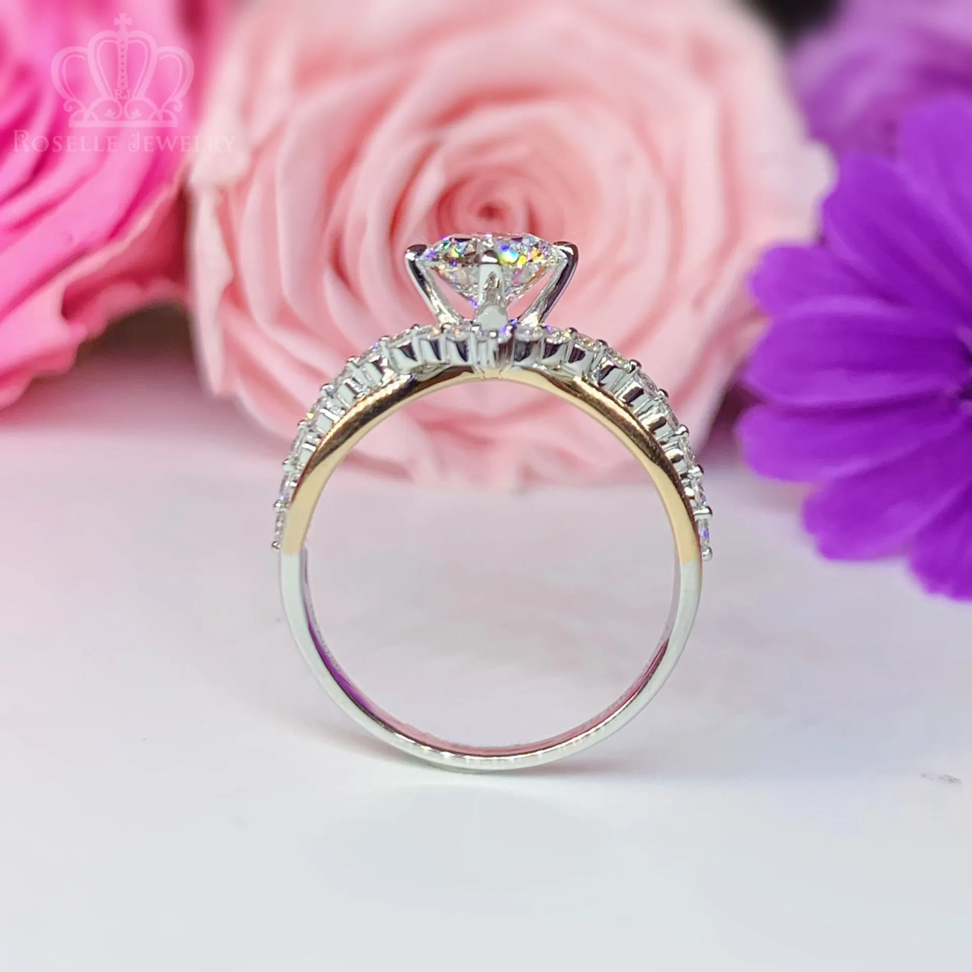 Two Tone V shape Side Stone Diamond Engagement Ring - LGR042