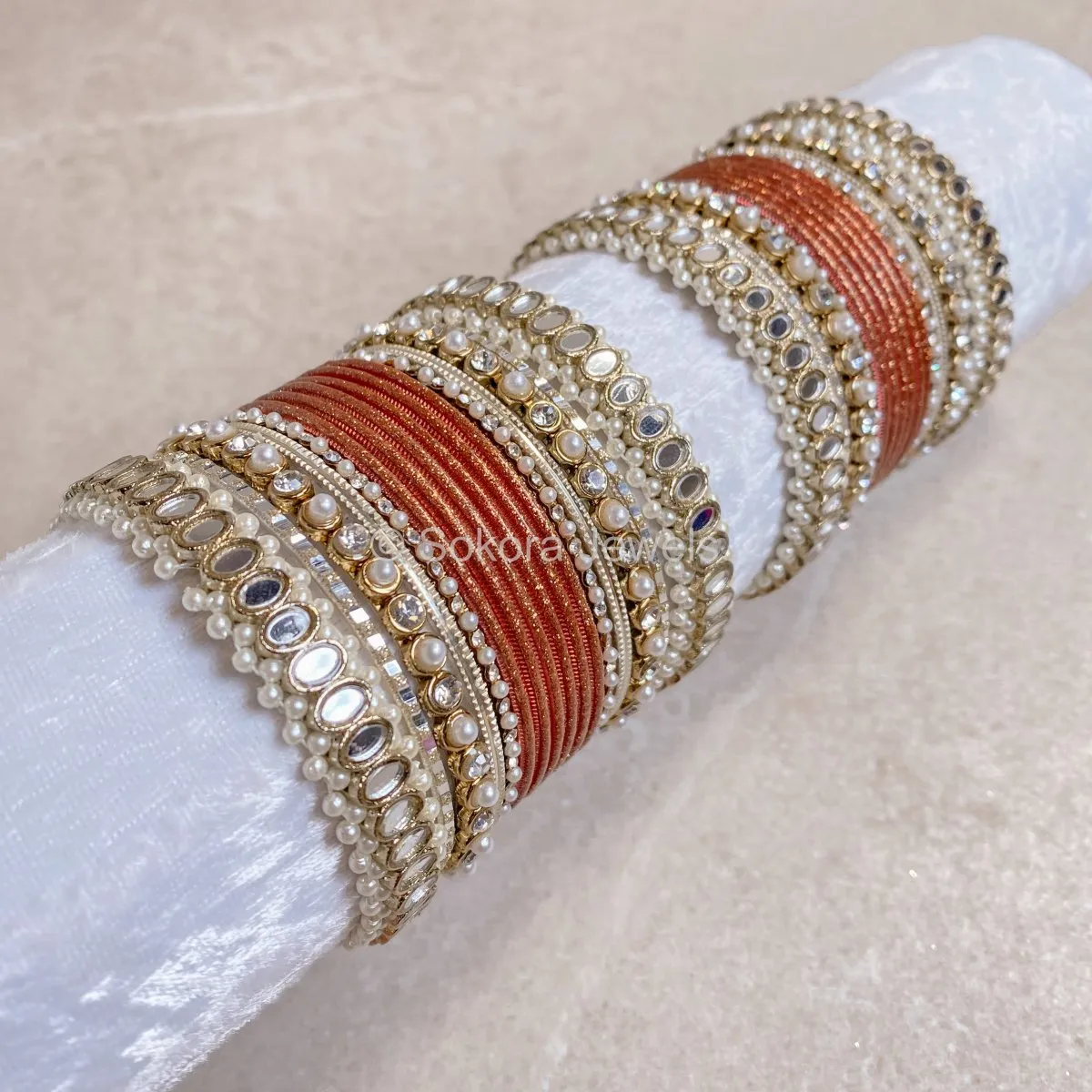 Urvi Mirror Bangle Set - Brown