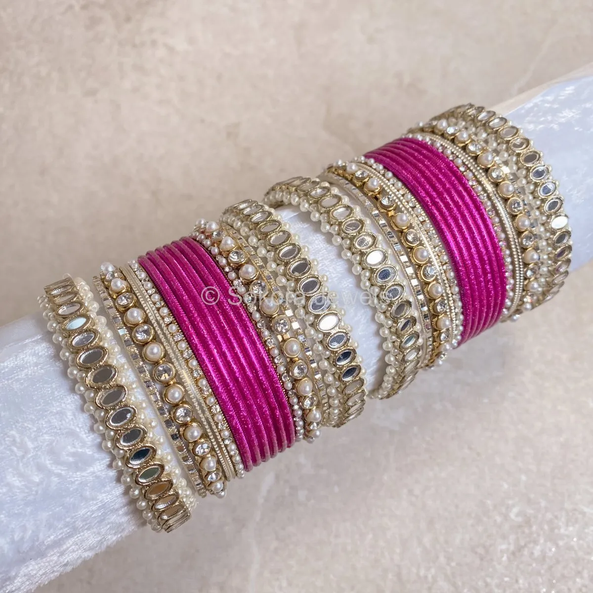 Urvi Mirror Bangle Set - Magenta