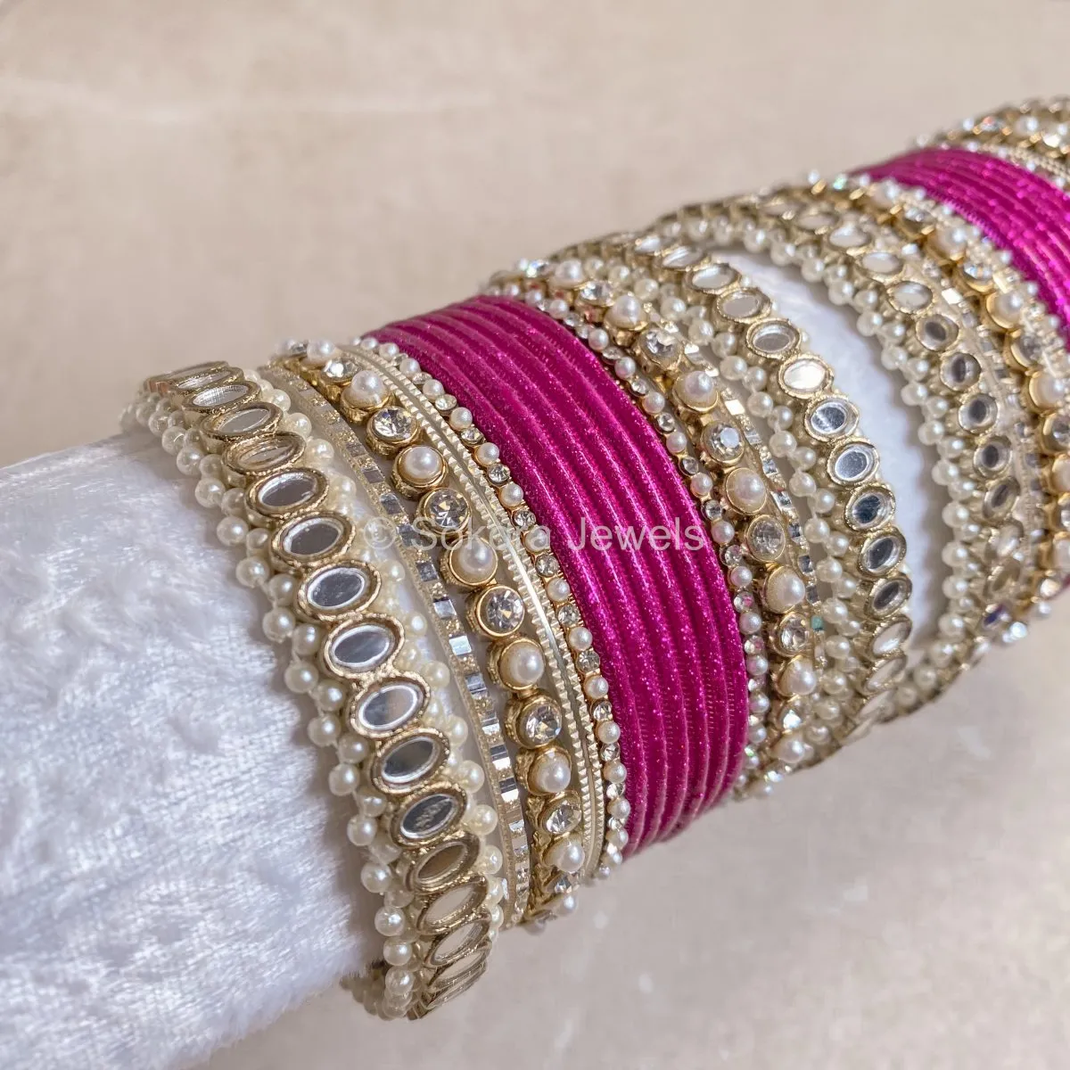 Urvi Mirror Bangle Set - Magenta