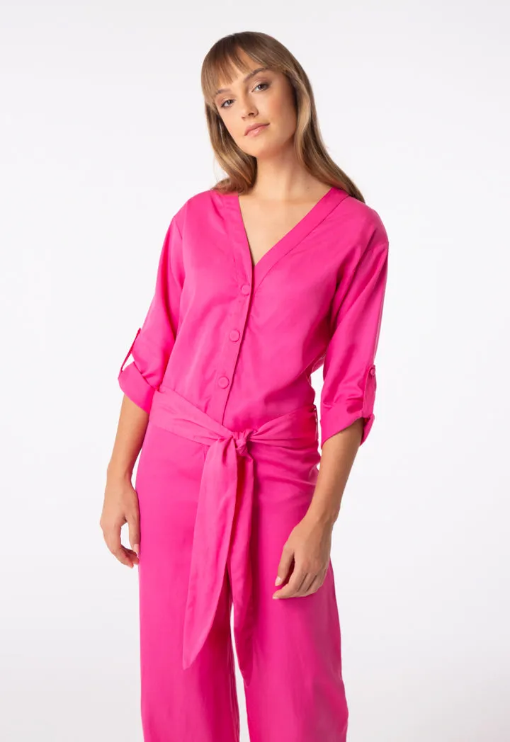 V Neck Button Front Jumpsuit