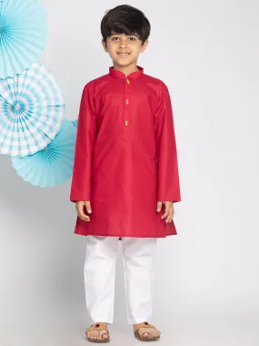 Vastramay Boy's Maroon And White Kurta Pyjama Set