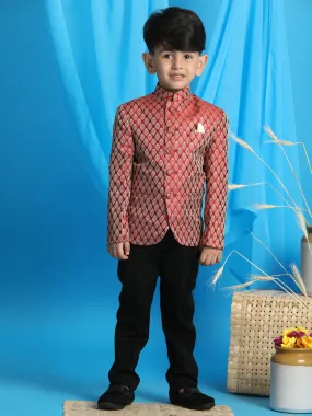 Vastramay Boy's Maroon Woven Silk Blend Jodhpuri