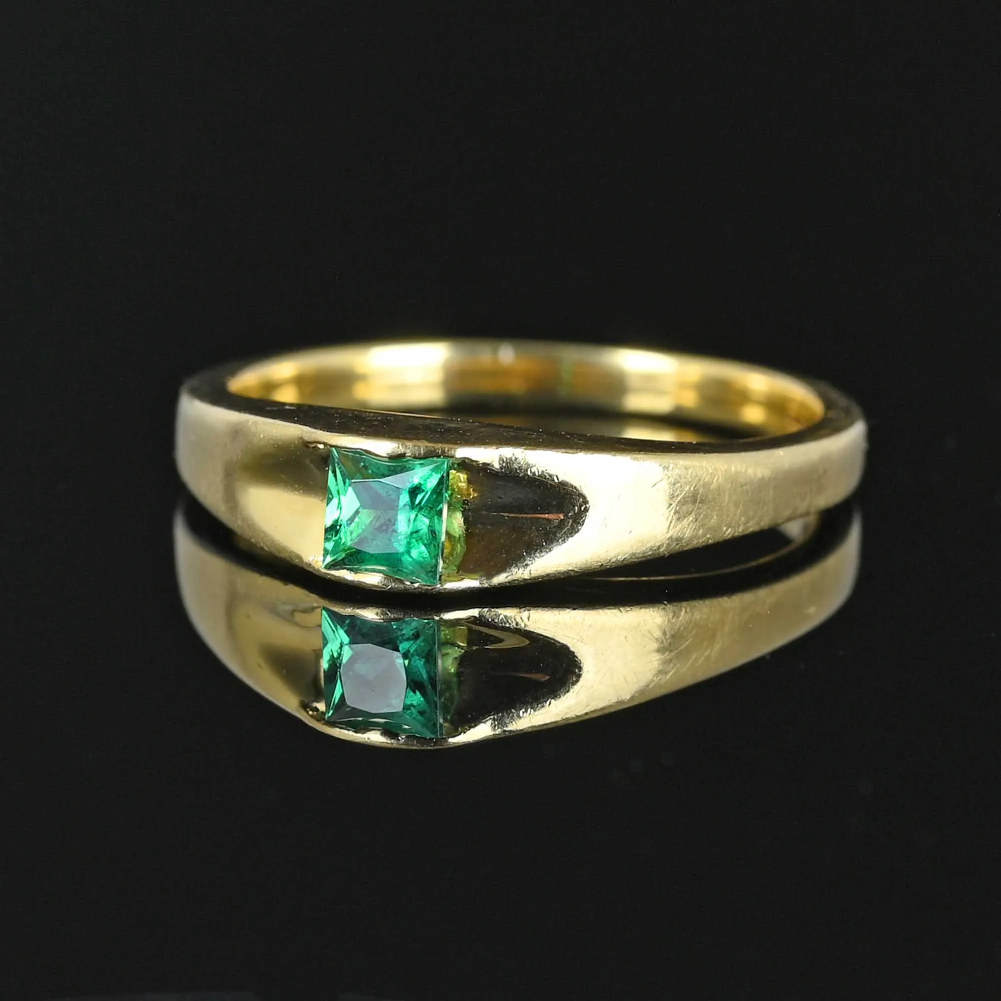 Vintage 14K Gold Princess Cut Emerald Ring