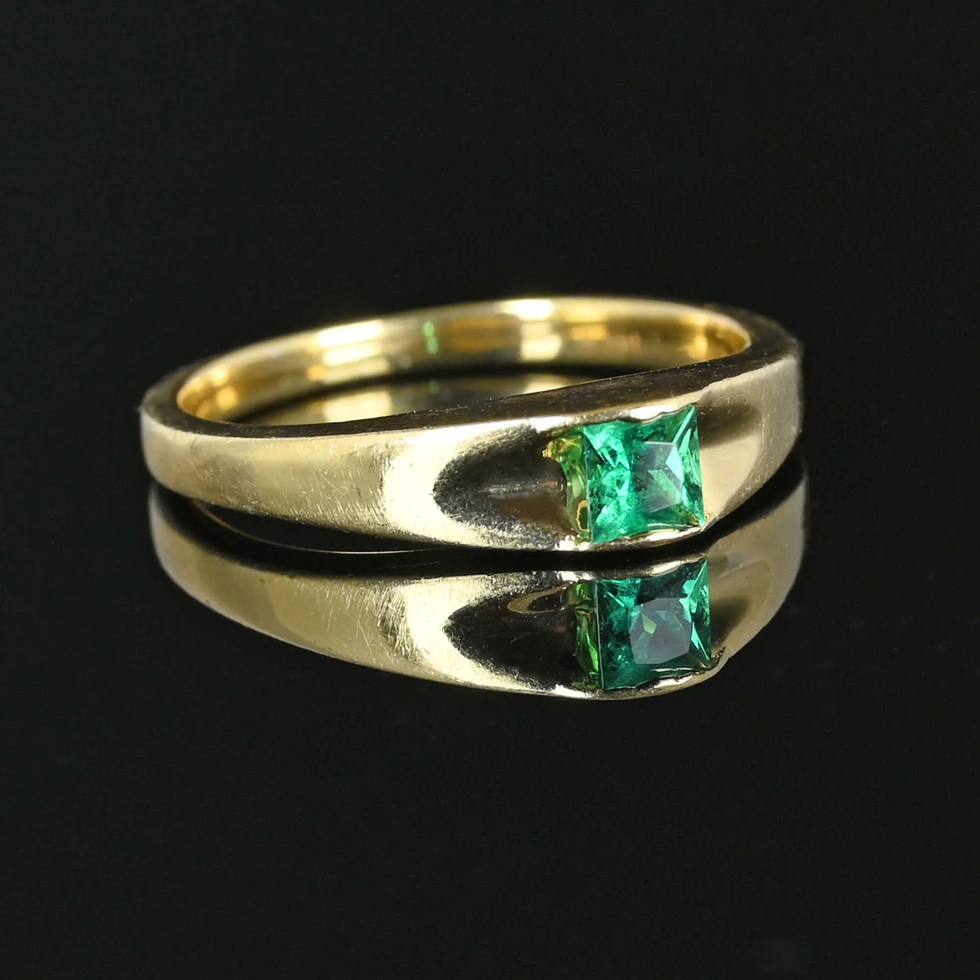 Vintage 14K Gold Princess Cut Emerald Ring