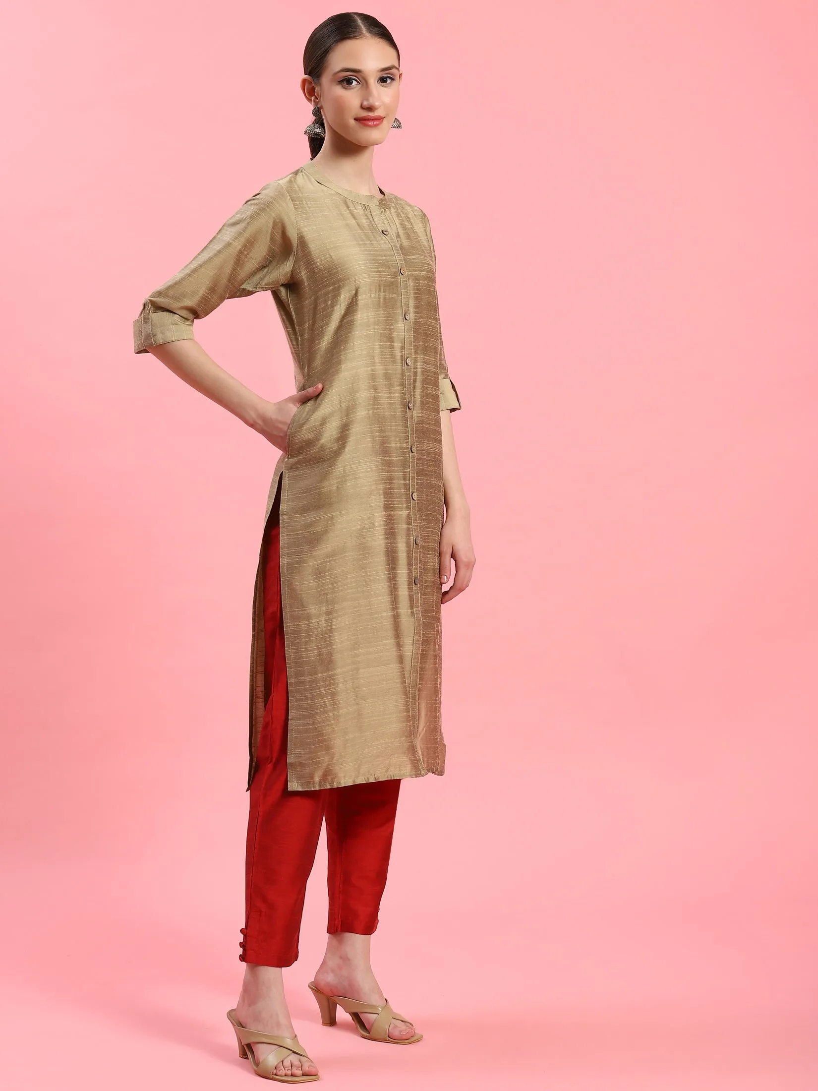 Women Beige Solid Kurta