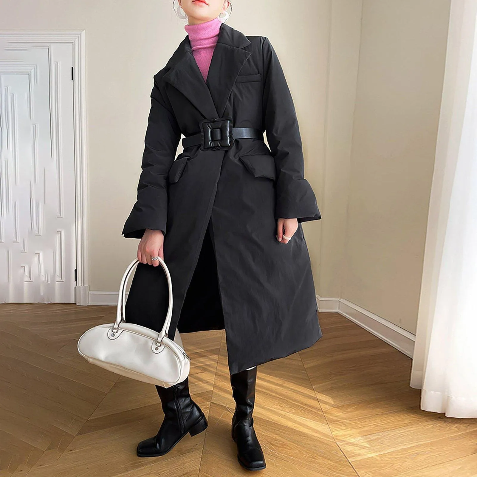 Women Black Long Down Coat,Quilted Long down Puffer Coat,Quilted Down Parka Coat,Warm Puffy Coat,Black Puffer Coat,Winter Belted Down Coat,