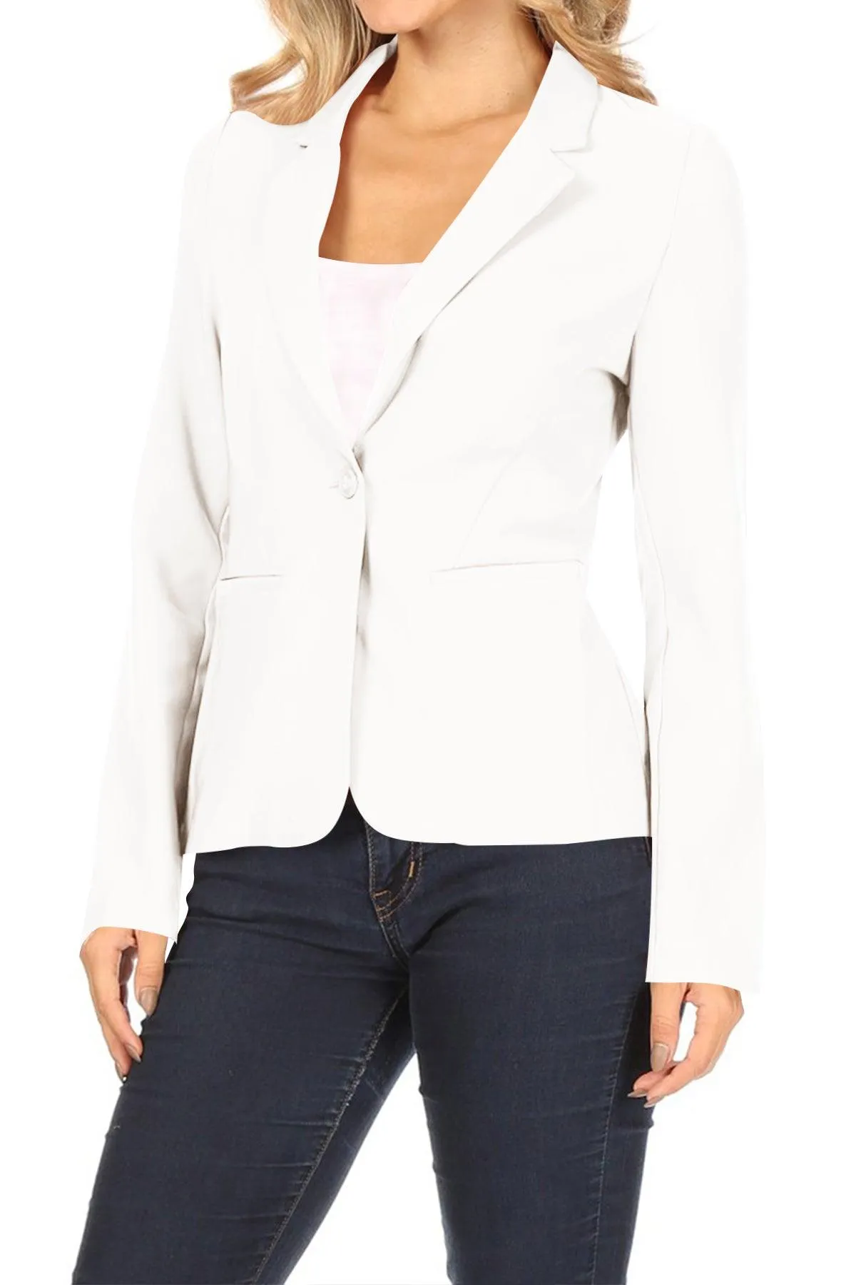 Women's Casual One Button Pocket Basic Long Sleeves Office Work Wear Solid Jacket Blazer