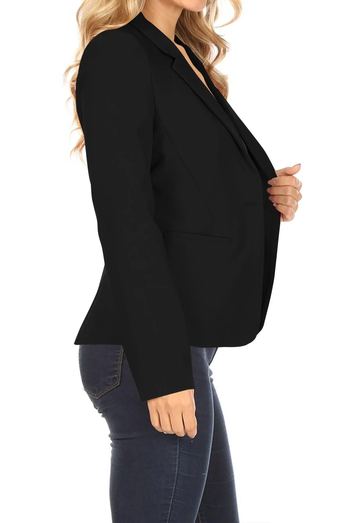 Women's Casual One Button Pocket Basic Long Sleeves Office Work Wear Solid Jacket Blazer