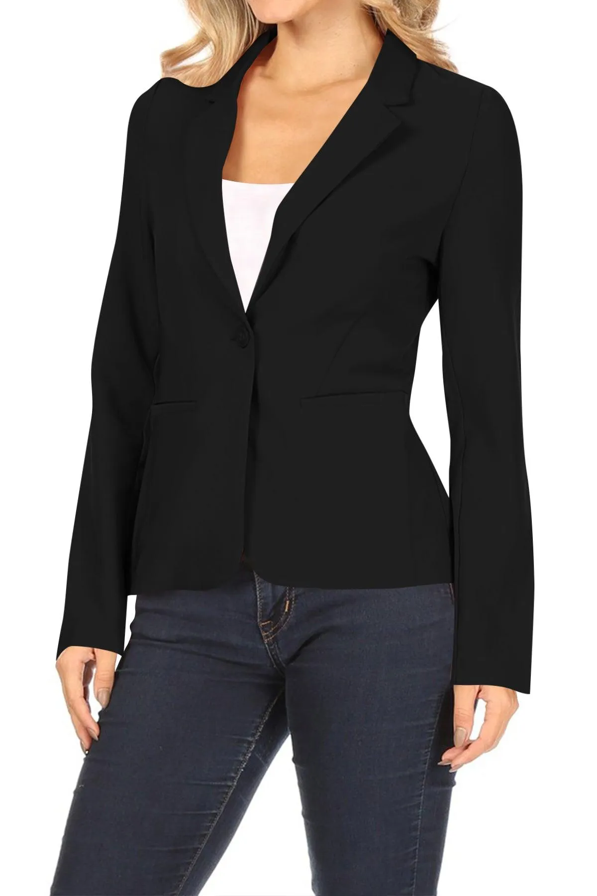 Women's Casual One Button Pocket Basic Long Sleeves Office Work Wear Solid Jacket Blazer