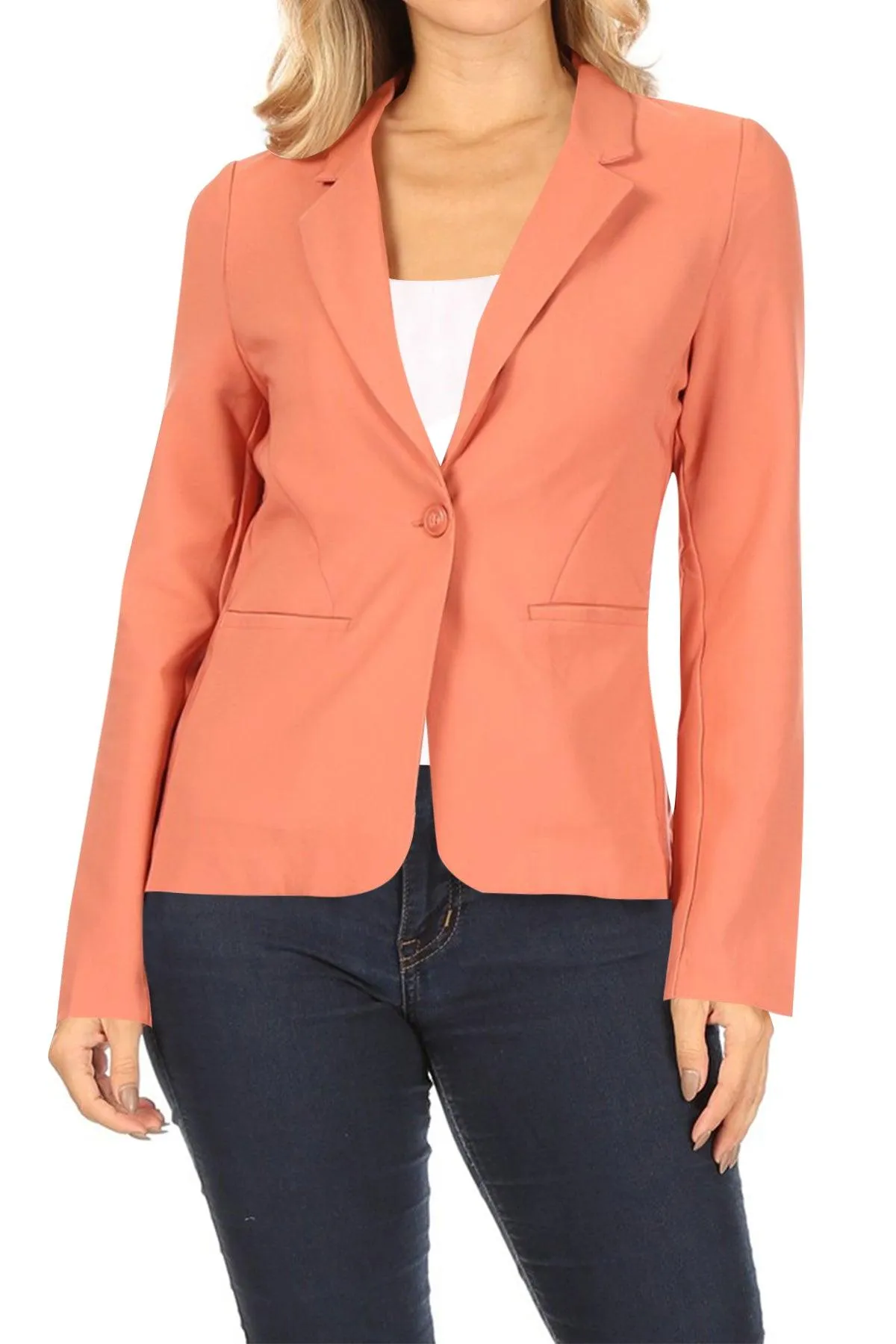 Women's Casual One Button Pocket Basic Long Sleeves Office Work Wear Solid Jacket Blazer