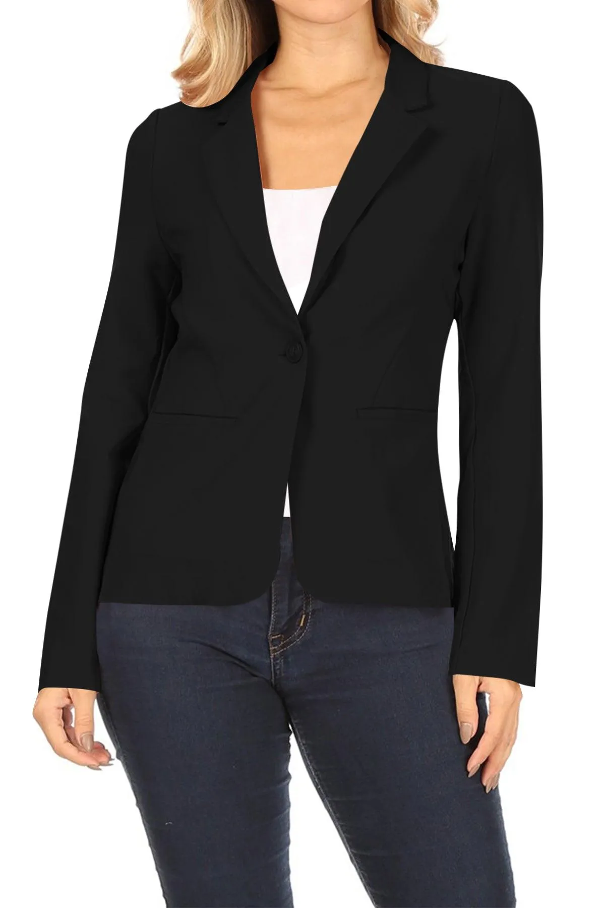 Women's Casual One Button Pocket Basic Long Sleeves Office Work Wear Solid Jacket Blazer