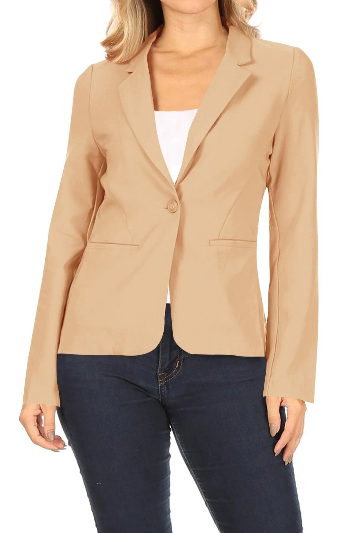 Women's Casual One Button Pocket Basic Long Sleeves Office Work Wear Solid Jacket Blazer