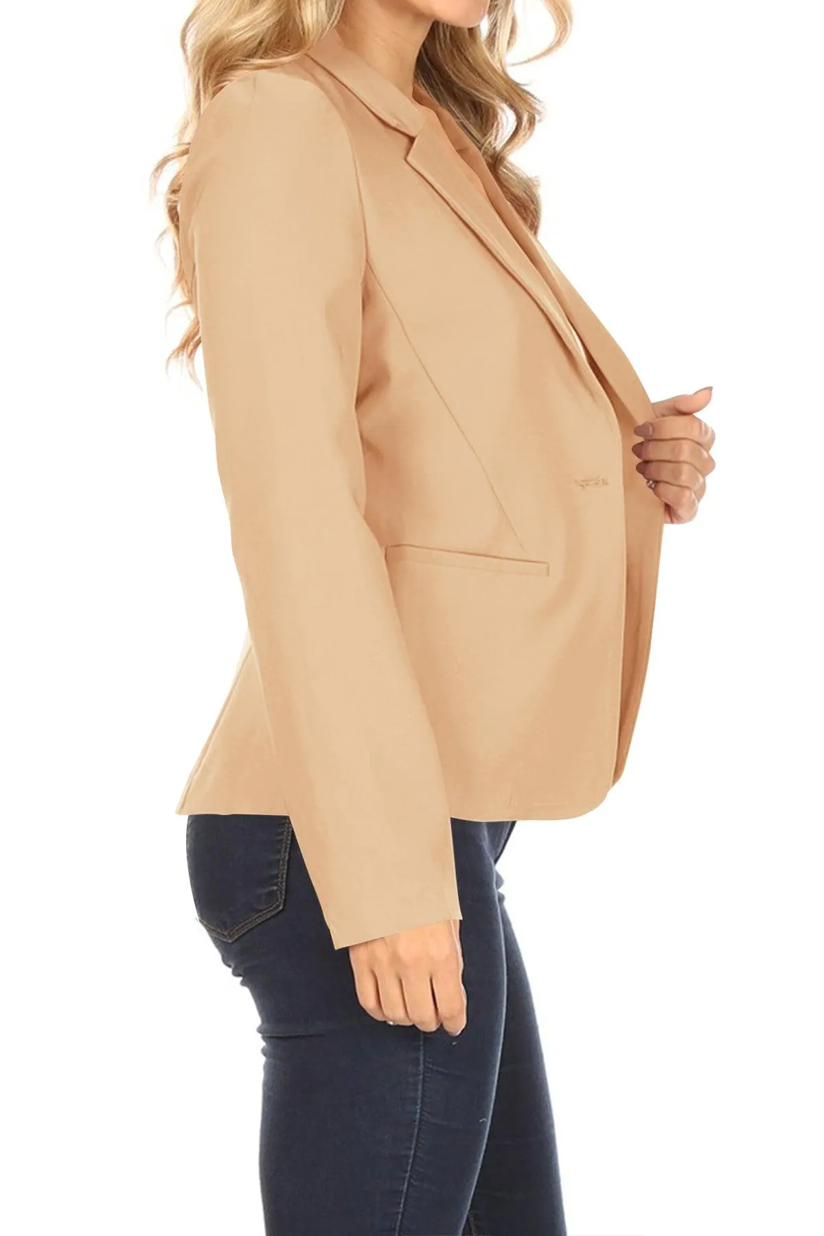 Women's Casual One Button Pocket Basic Long Sleeves Office Work Wear Solid Jacket Blazer