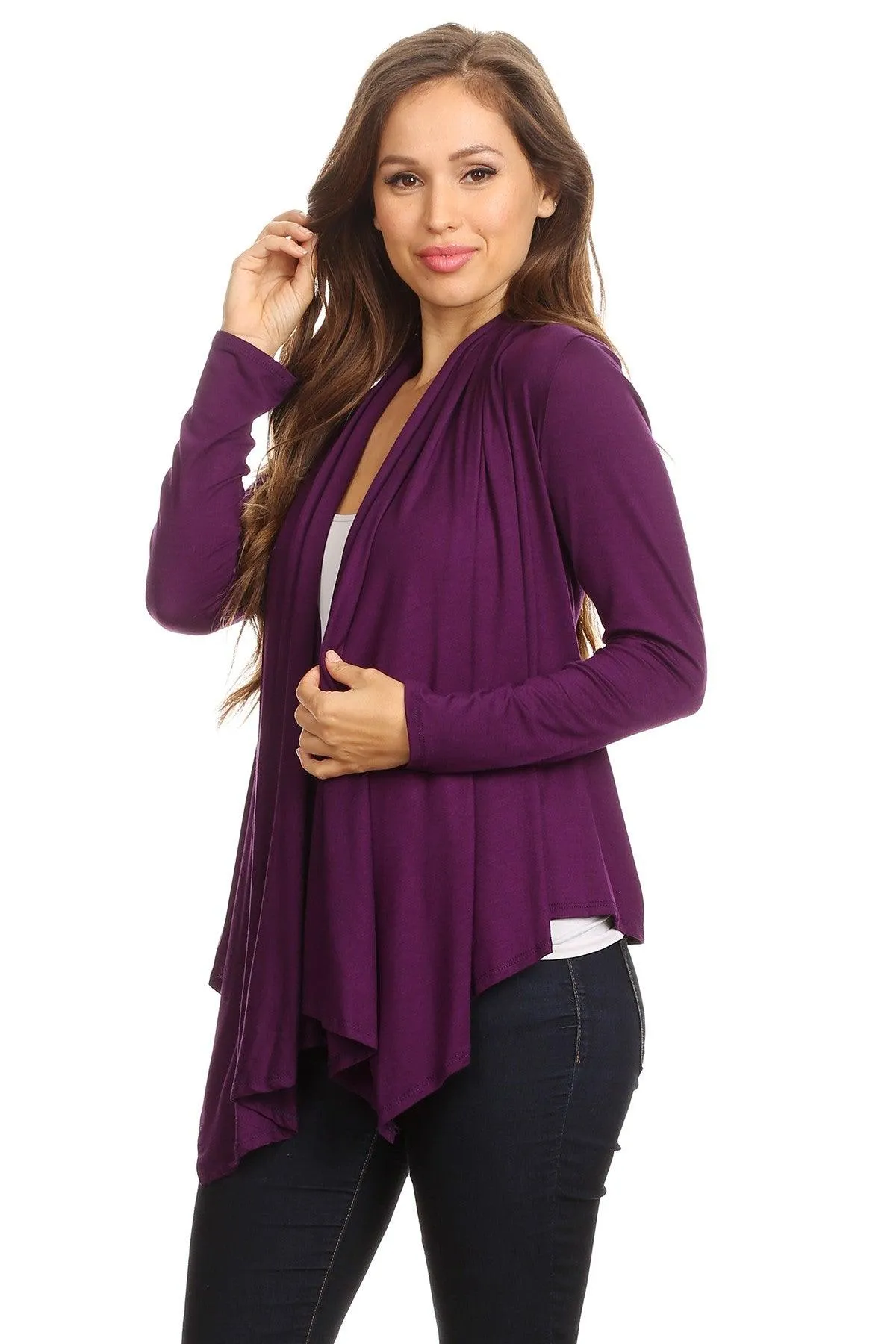 Women's Casual Solid Long Sleeve Drape Open Front Cardigan