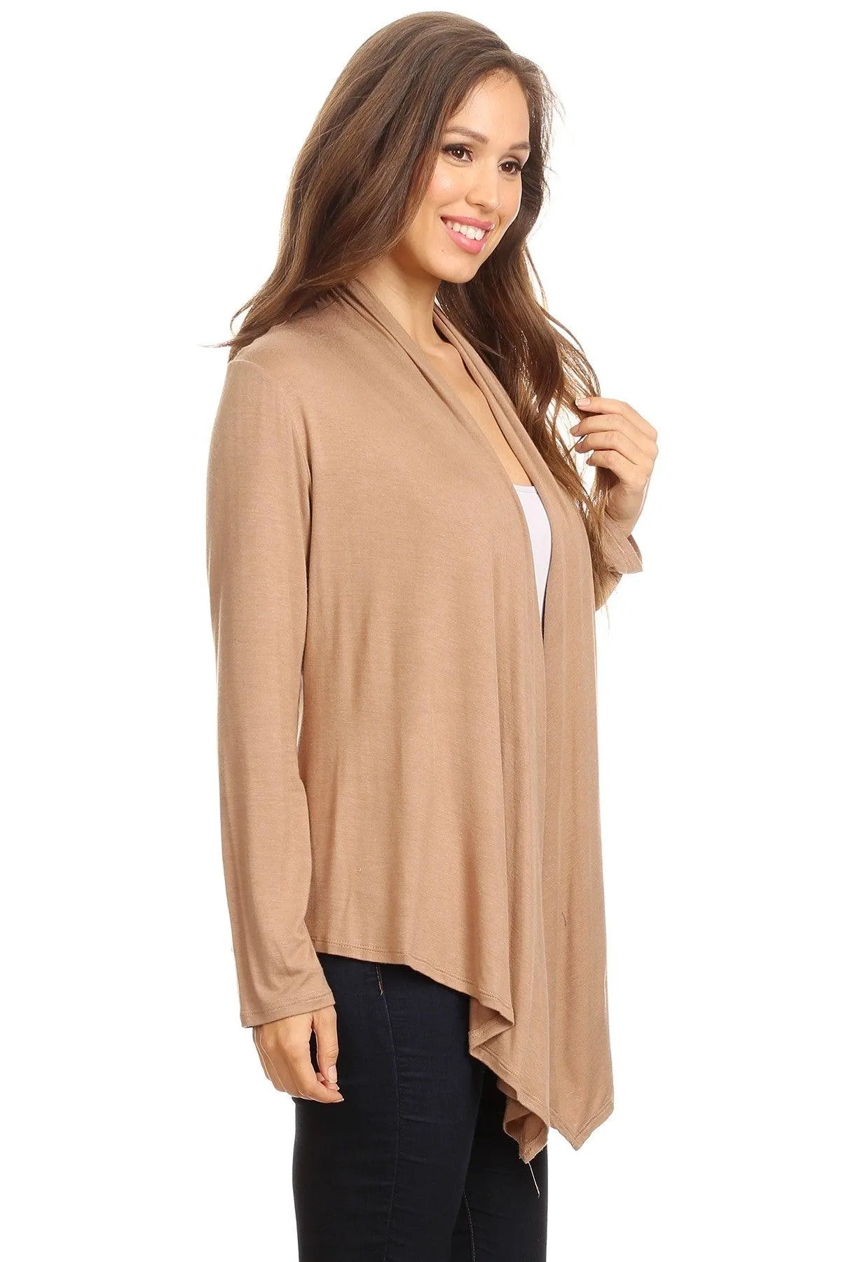 Women's Casual Solid Long Sleeve Drape Open Front Cardigan