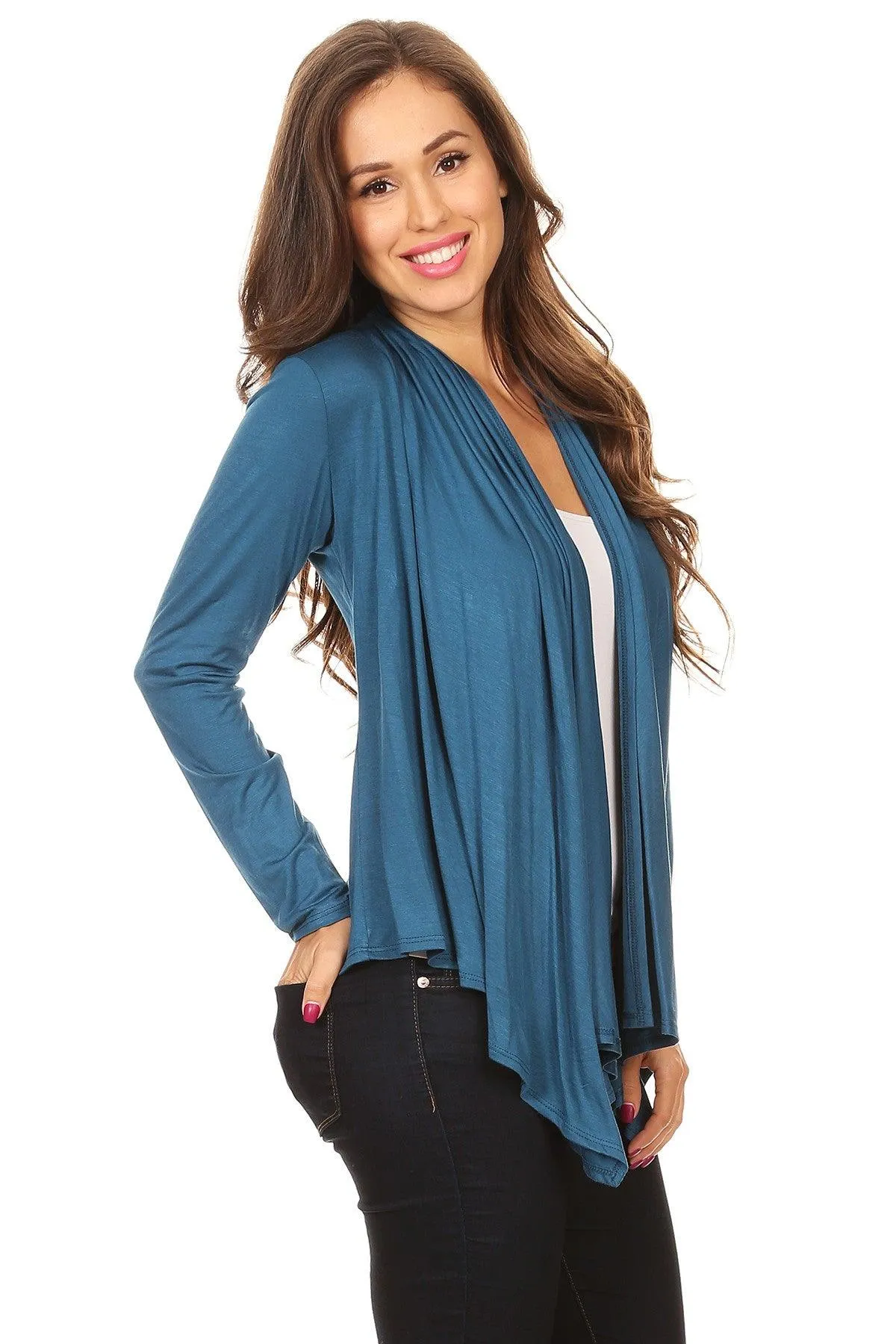 Women's Casual Solid Long Sleeve Drape Open Front Cardigan