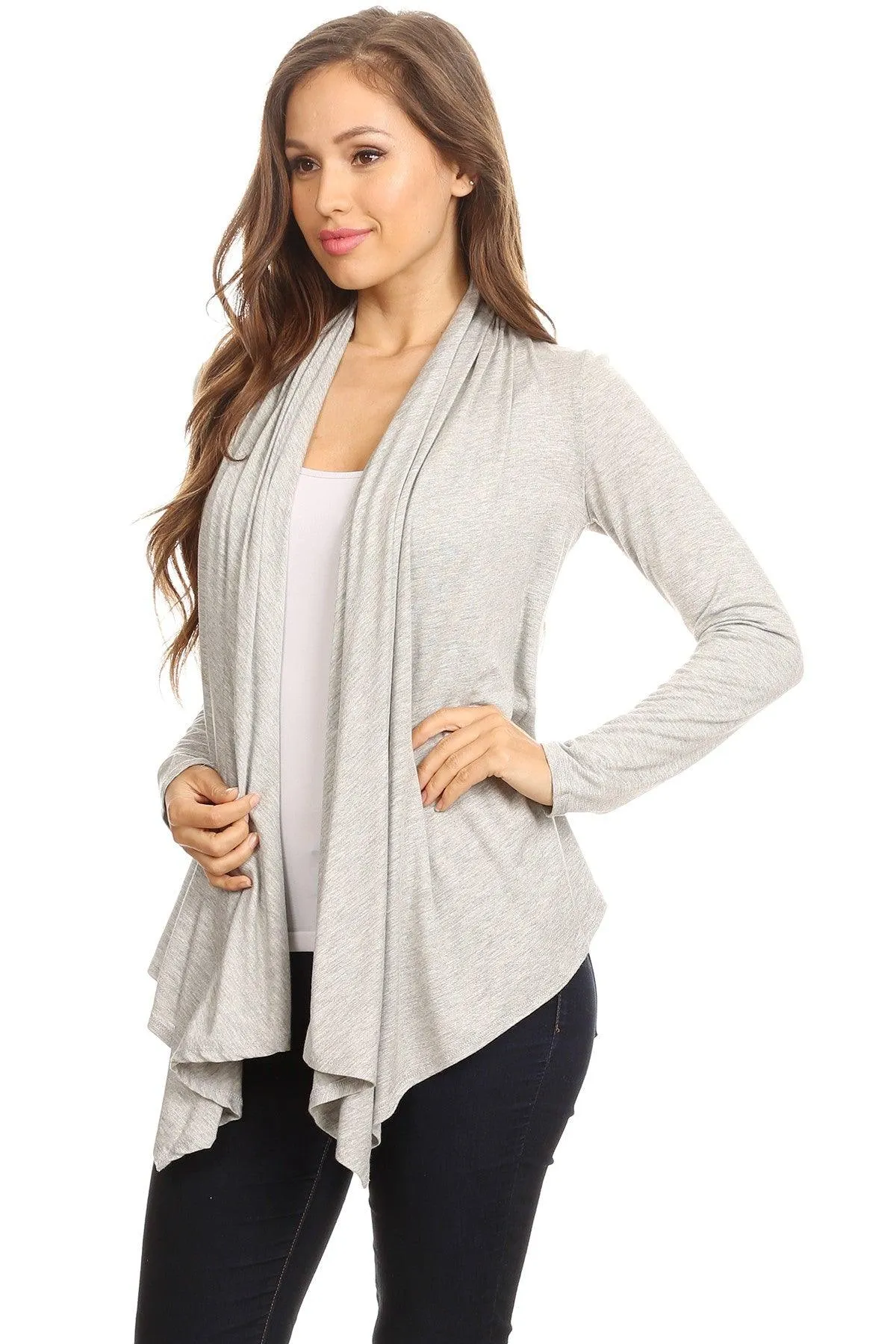 Women's Casual Solid Long Sleeve Drape Open Front Cardigan