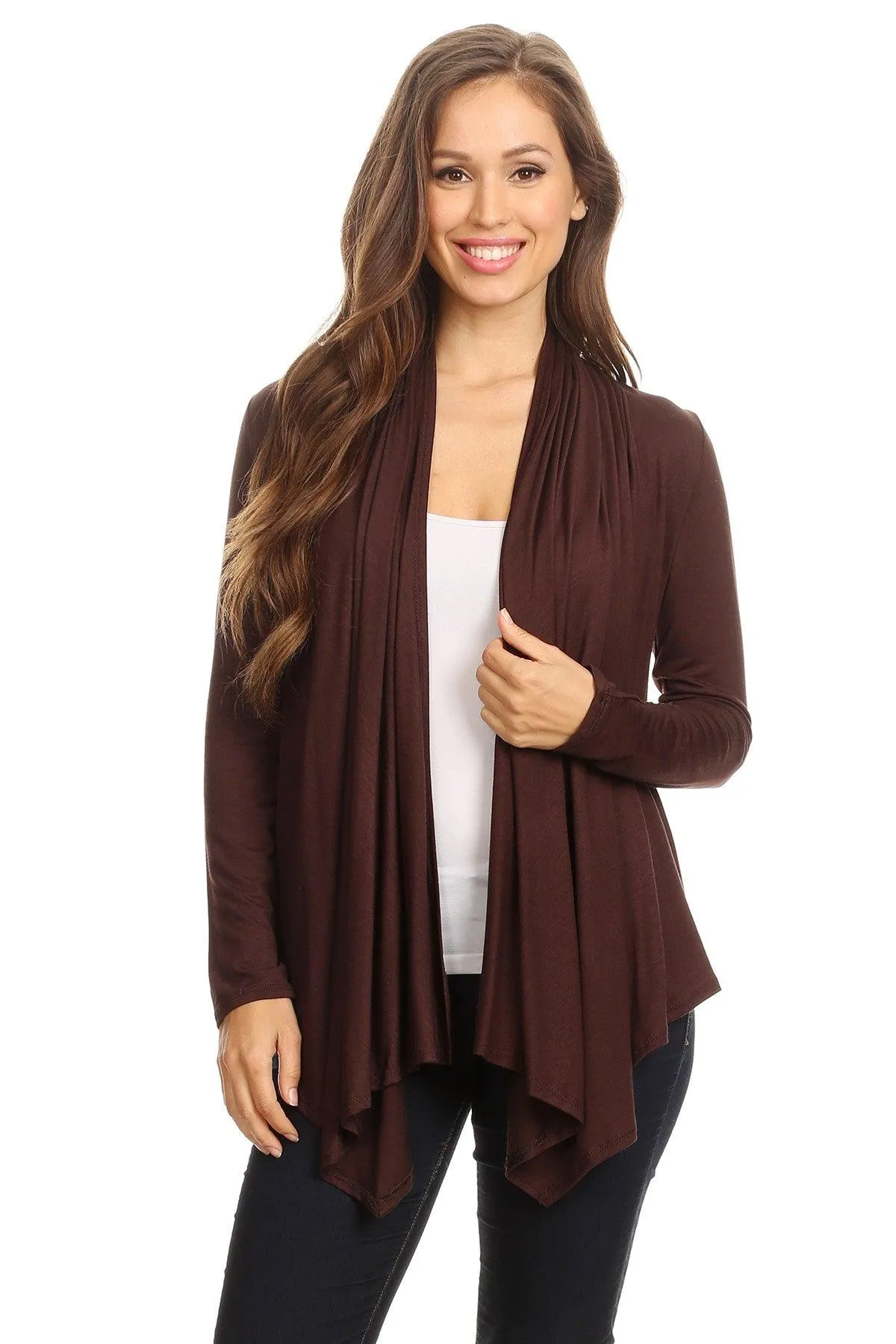 Women's Casual Solid Long Sleeve Drape Open Front Cardigan