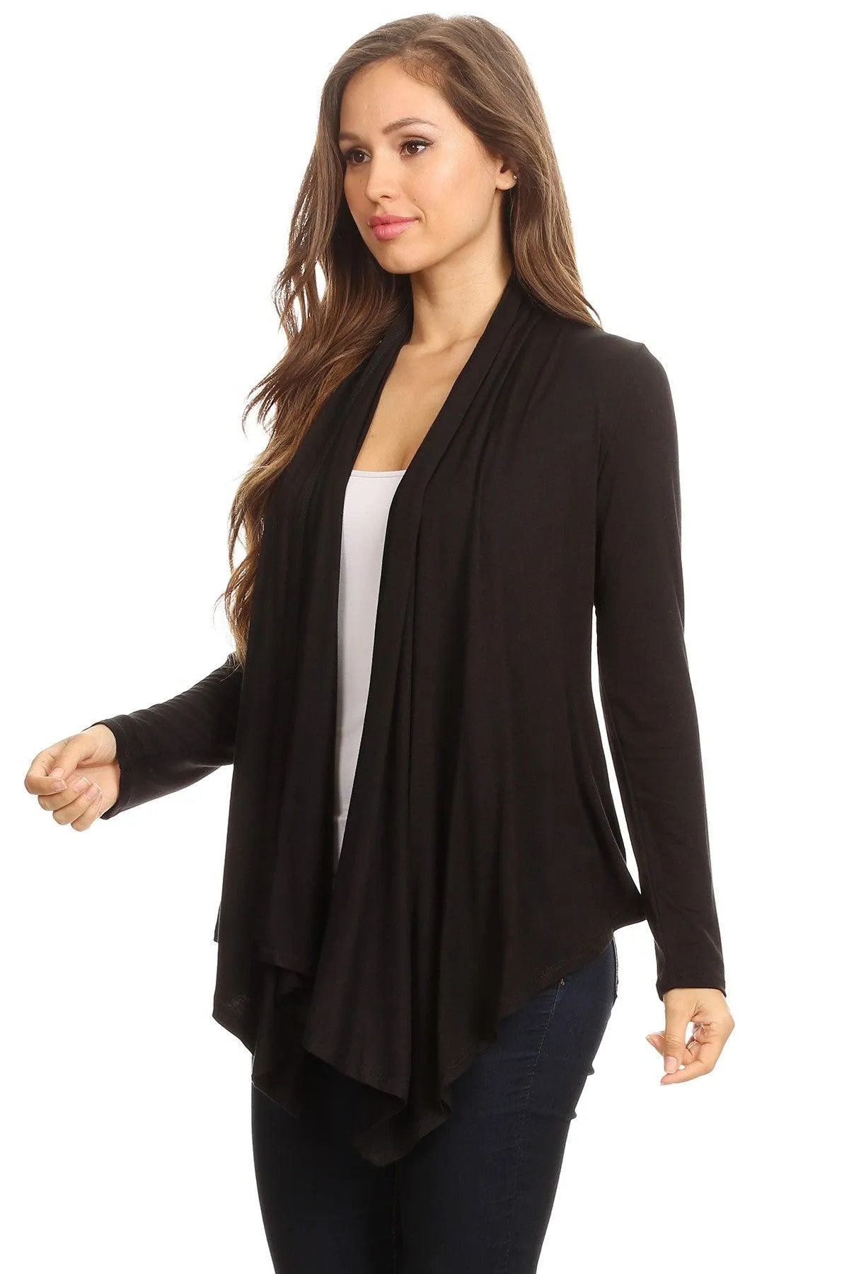 Women's Casual Solid Long Sleeve Drape Open Front Cardigan