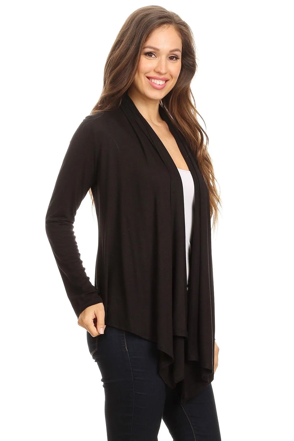 Women's Casual Solid Long Sleeve Drape Open Front Cardigan