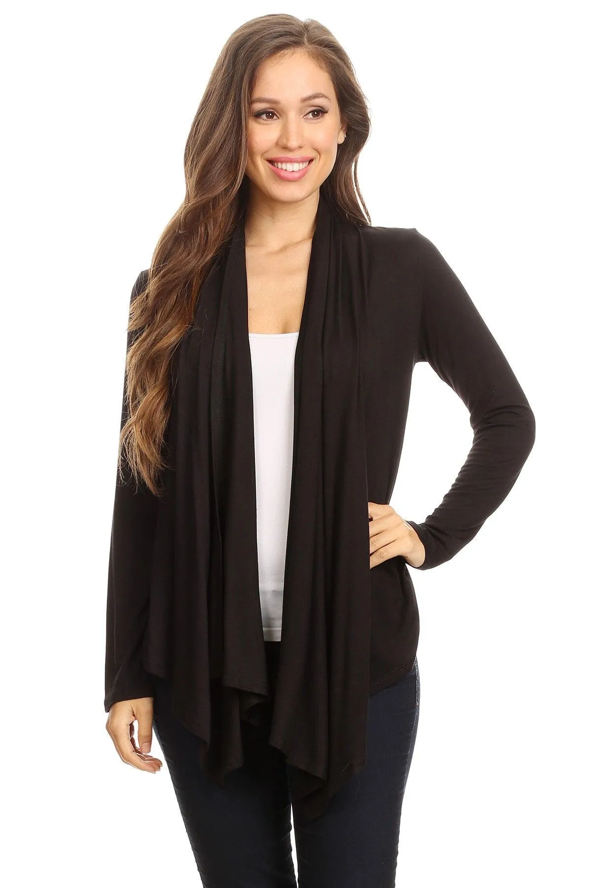 Women's Casual Solid Long Sleeve Drape Open Front Cardigan