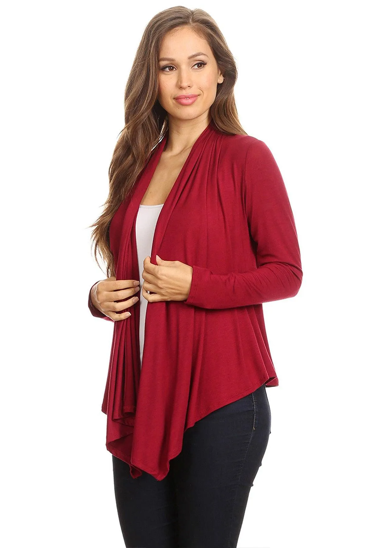 Women's Casual Solid Long Sleeve Drape Open Front Cardigan