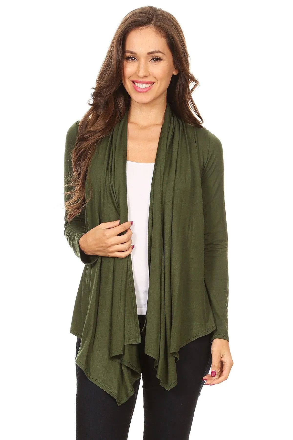 Women's Casual Solid Long Sleeve Drape Open Front Cardigan