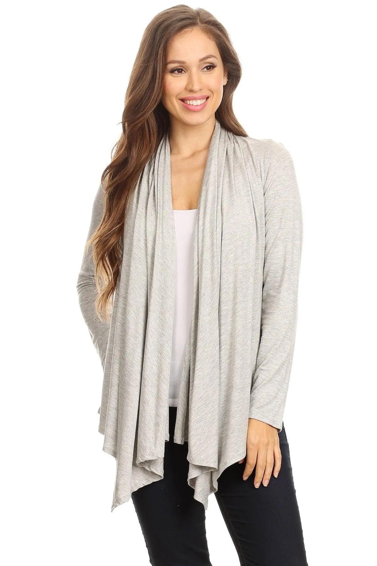 Women's Casual Solid Long Sleeve Drape Open Front Cardigan