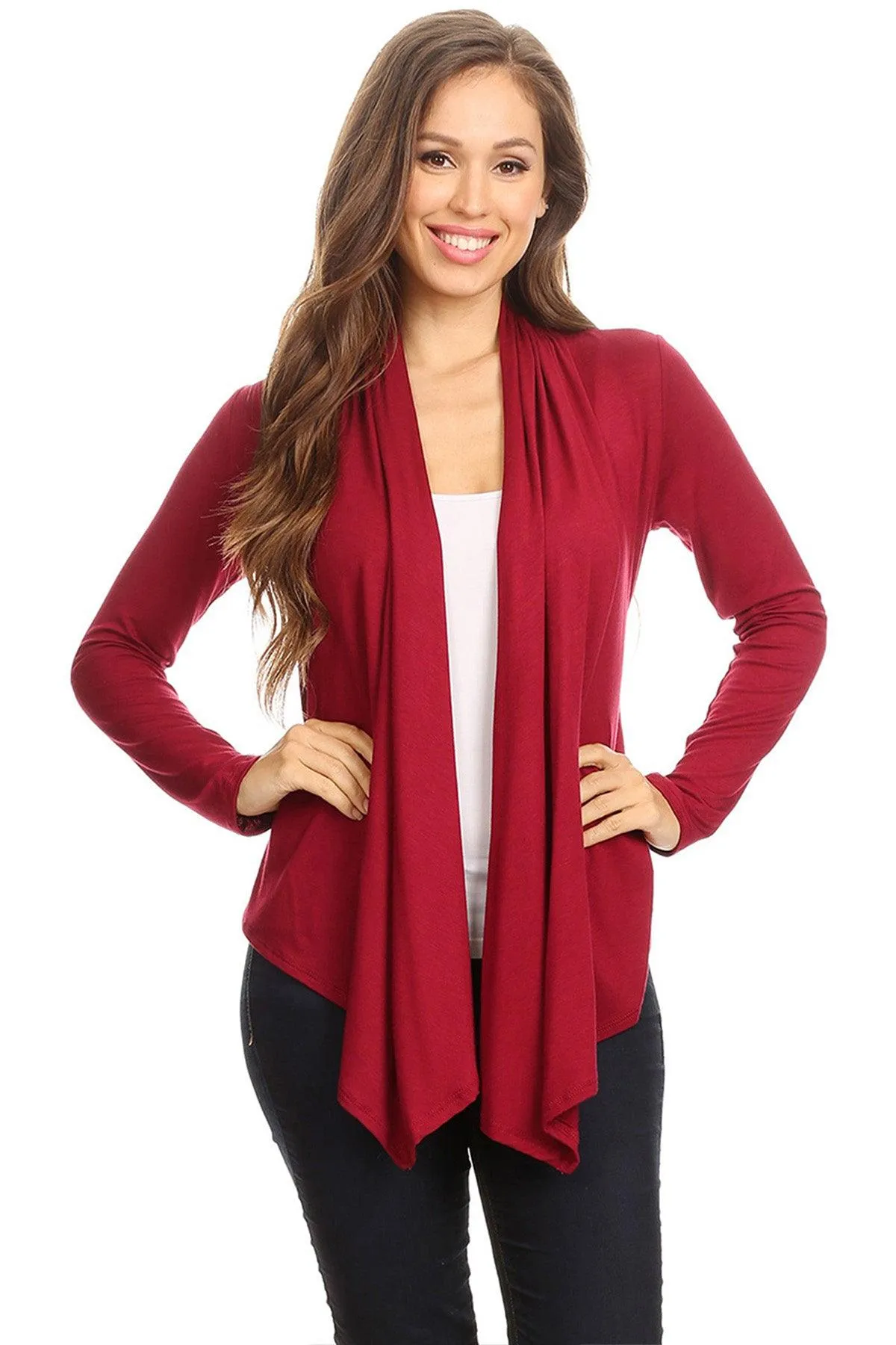 Women's Casual Solid Long Sleeve Drape Open Front Cardigan