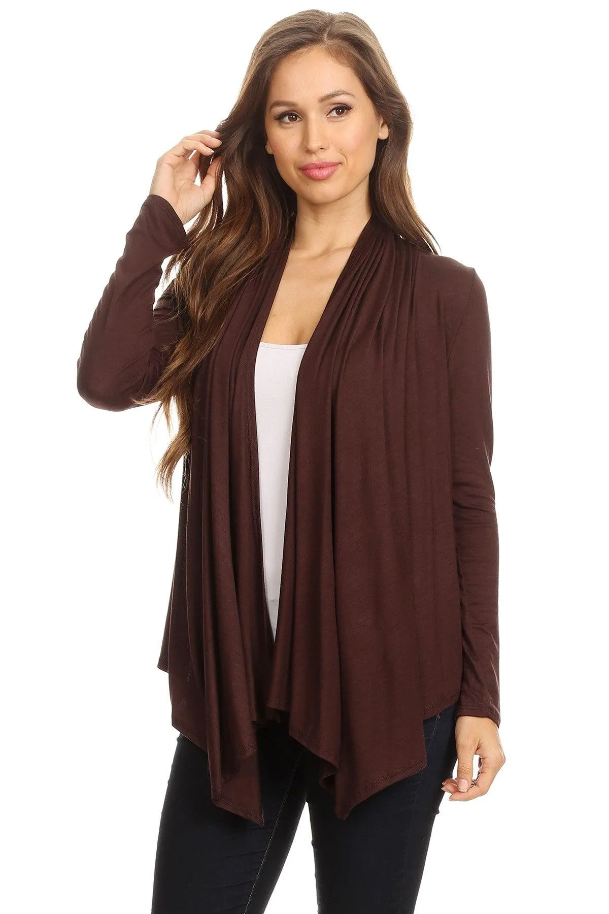 Women's Casual Solid Long Sleeve Drape Open Front Cardigan