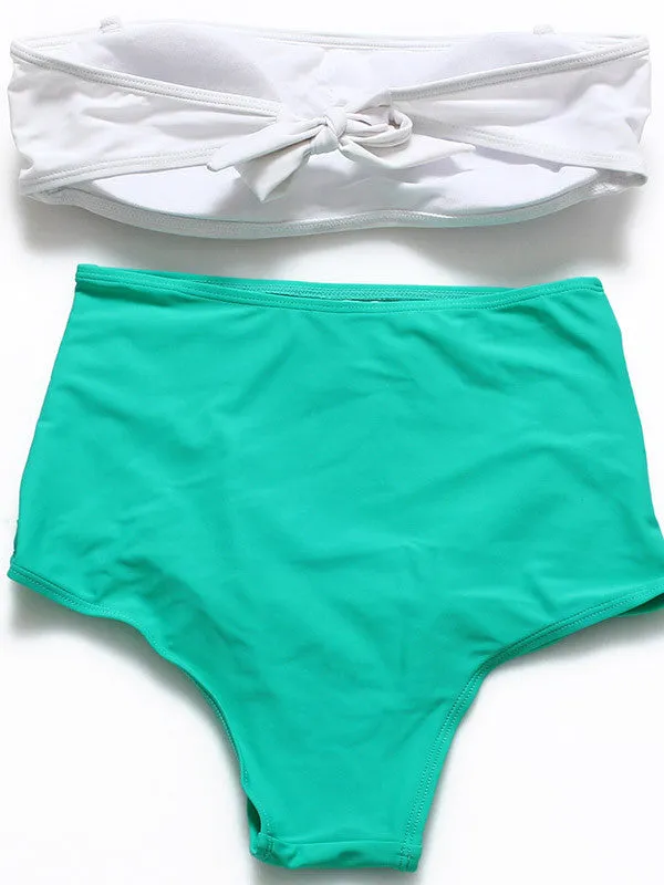 Women's High Waist Ruffle Bandeau Bikini Set