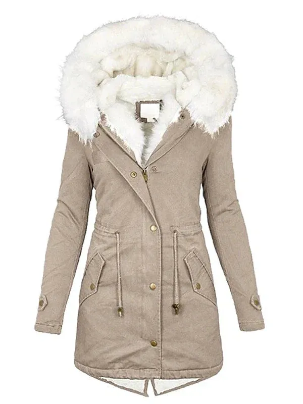 Women's Winter Coat: Windproof Fleece-Lined Parka Hoodie Jacket with Fur Collar