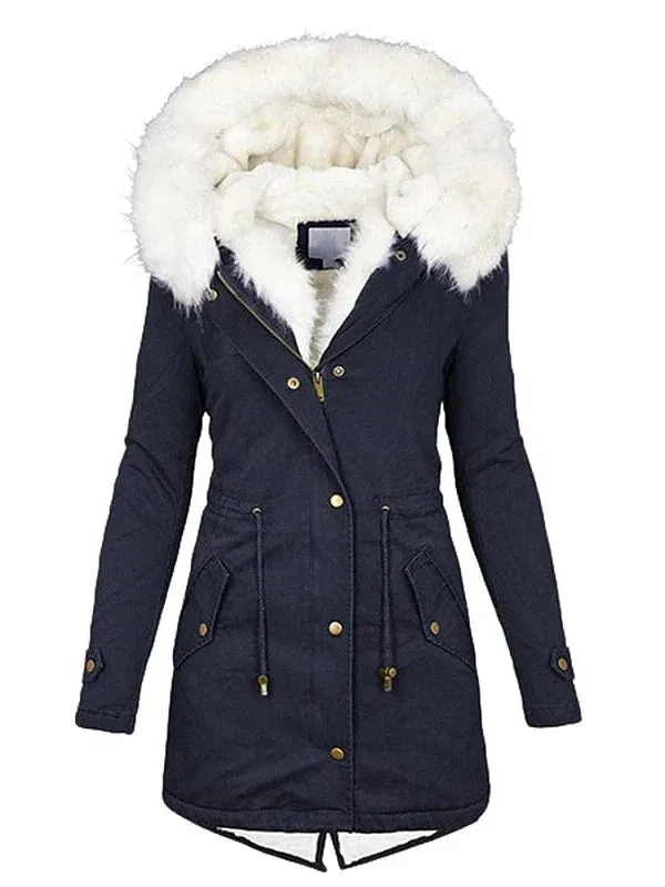 Women's Winter Coat: Windproof Fleece-Lined Parka Hoodie Jacket with Fur Collar