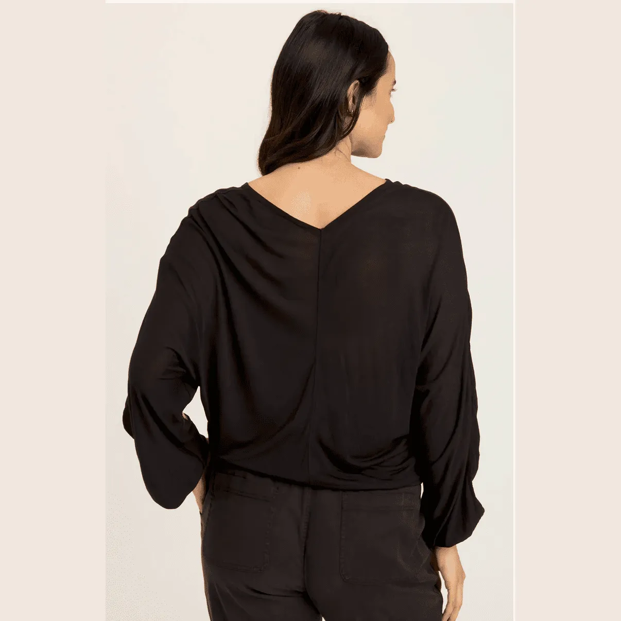 XCVI Floral Embroidery Cinch-Waist Dolman Sleeve Blouse in  Soft Pebble Pigment - Black