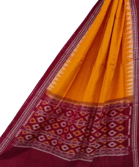 Yellow maroon handwoven cotton sambalpuri dupatta