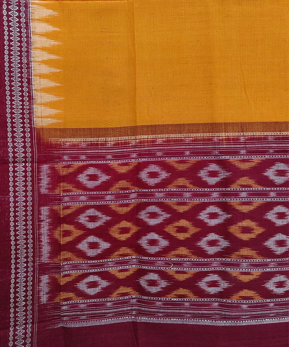 Yellow maroon handwoven cotton sambalpuri dupatta