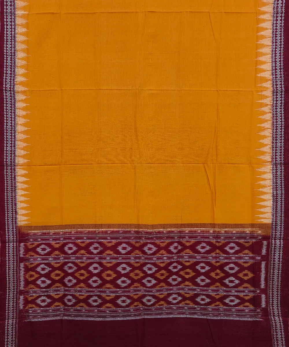 Yellow maroon handwoven cotton sambalpuri dupatta